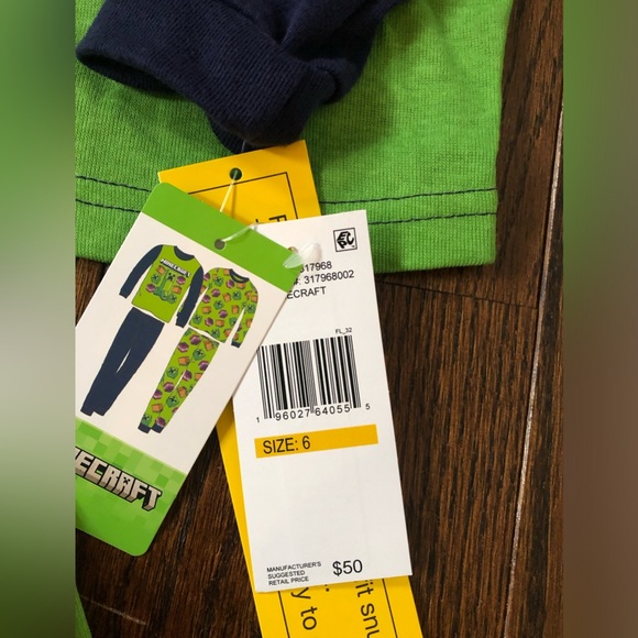 Minecraft Boys 6 Green/Navy Blue 4-Piece Long-Sleeves/Pants Cotton Pajama Set - Picture 5 of 7